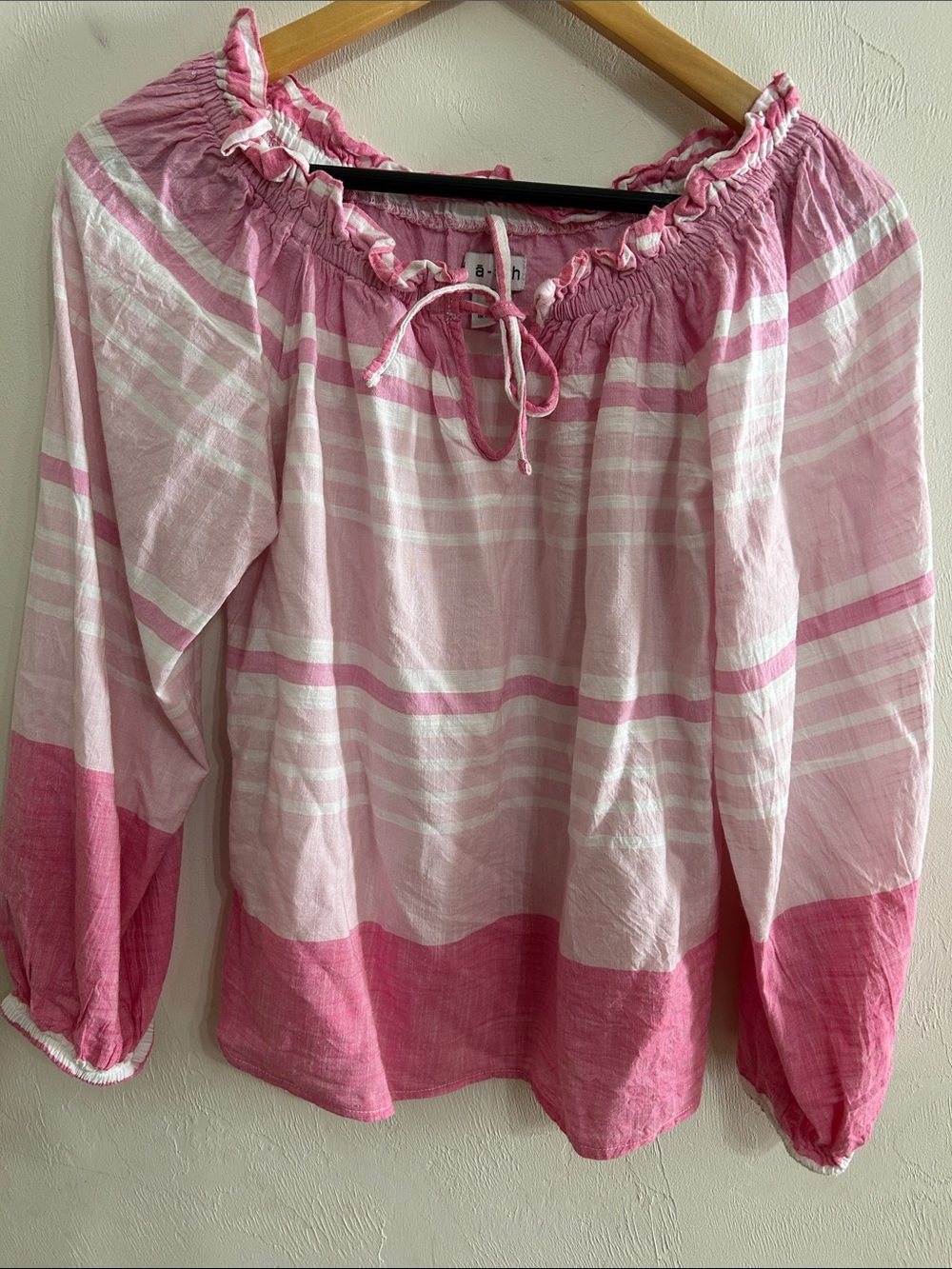 Unknown Brand Pink Striped Off-Shoulder Peasant Top